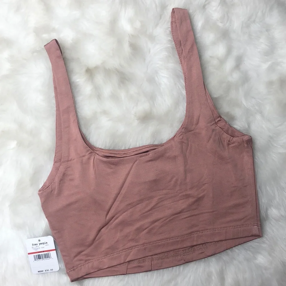 Free People Be Cool Brami Pink Tan Clay Cropped Tee Bralette XS NEW